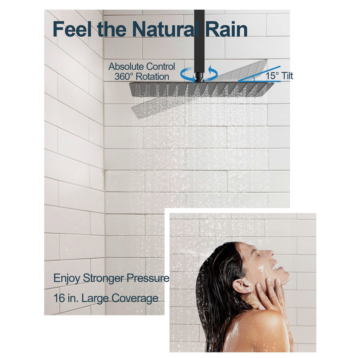 GRANDJOY High Pressure Shower Faucet System 16" Ceiling and dual 6" Wall Mounted Shower Head Combo Handheld Shower Spray