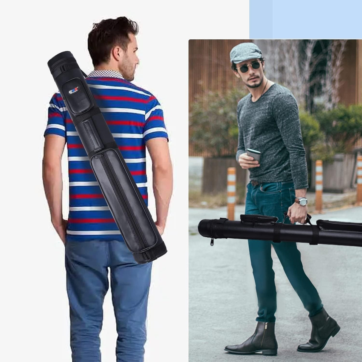 GSE™ 2x2 Oval Hard Billiard Pool Cue Stick Carrying Case, Billiard Cue Case Holds 2 Butts/2 Shafts (5 Colors)