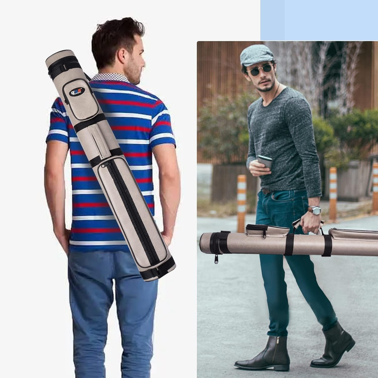 GSE™ 2x2 Oval Hard Billiard Pool Cue Stick Carrying Case, Billiard Cue Case Holds 2 Butts/2 Shafts (5 Colors)