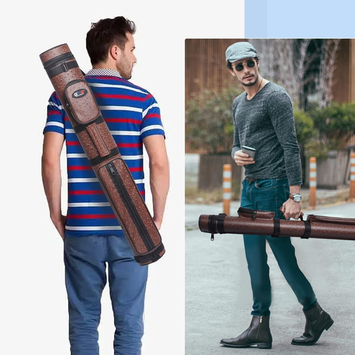 GSE™ 2x2 Oval Hard Billiard Pool Cue Stick Carrying Case, Billiard Cue Case Holds 2 Butts/2 Shafts (5 Colors)