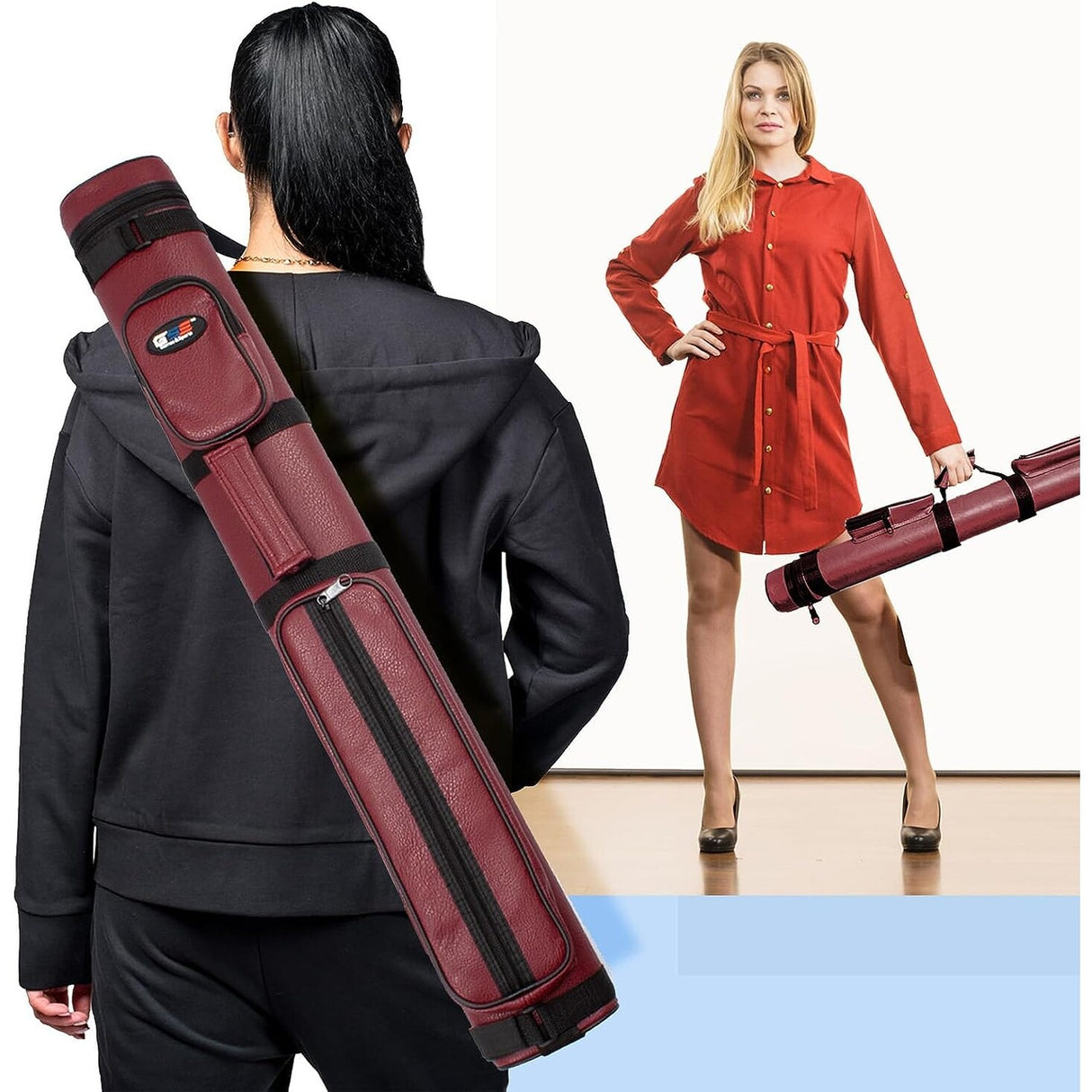 GSE™ 2x2 Oval Hard Billiard Pool Cue Stick Carrying Case, Billiard Cue Case Holds 2 Butts/2 Shafts (5 Colors)