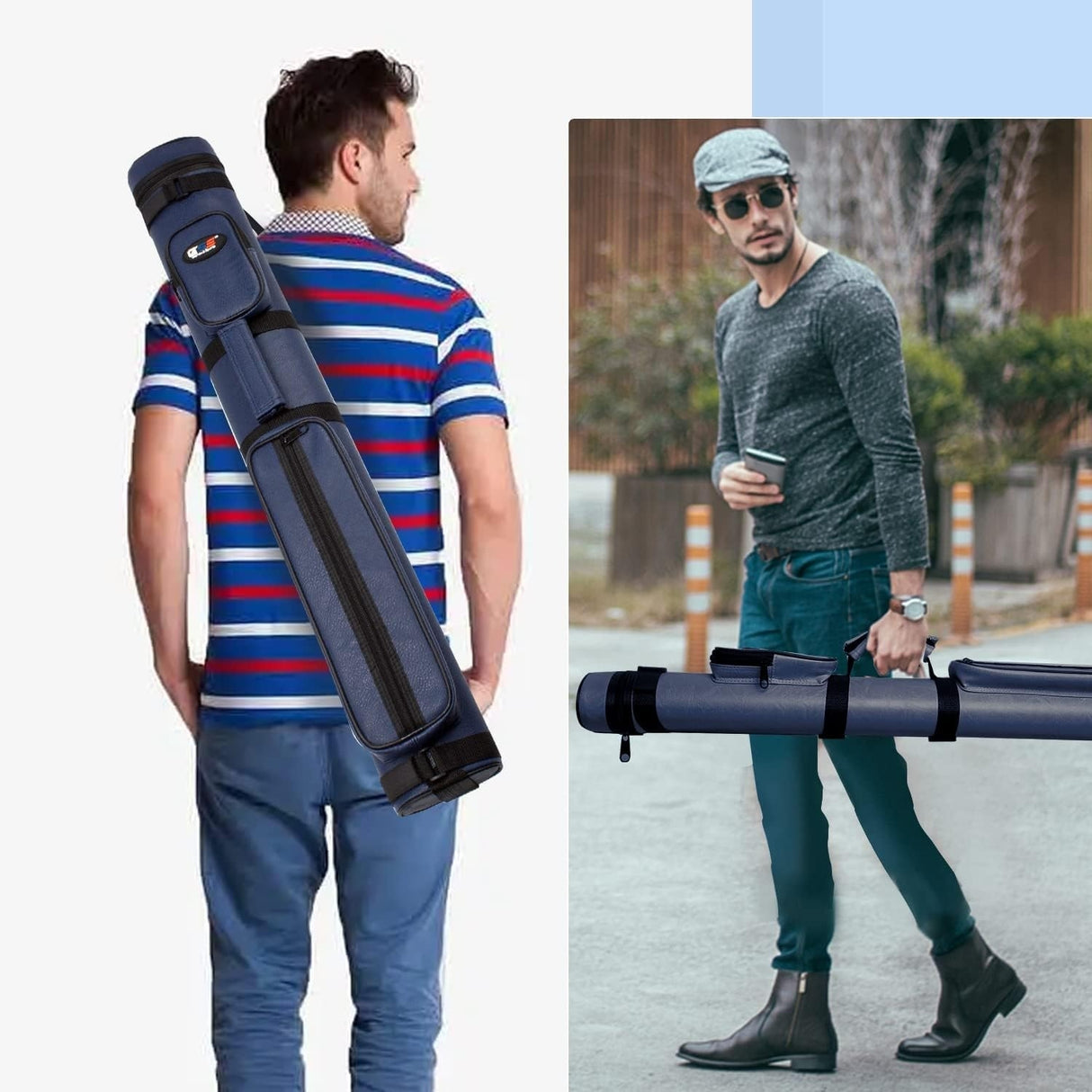 GSE™ 2x2 Oval Hard Billiard Pool Cue Stick Carrying Case, Billiard Cue Case Holds 2 Butts/2 Shafts (5 Colors)