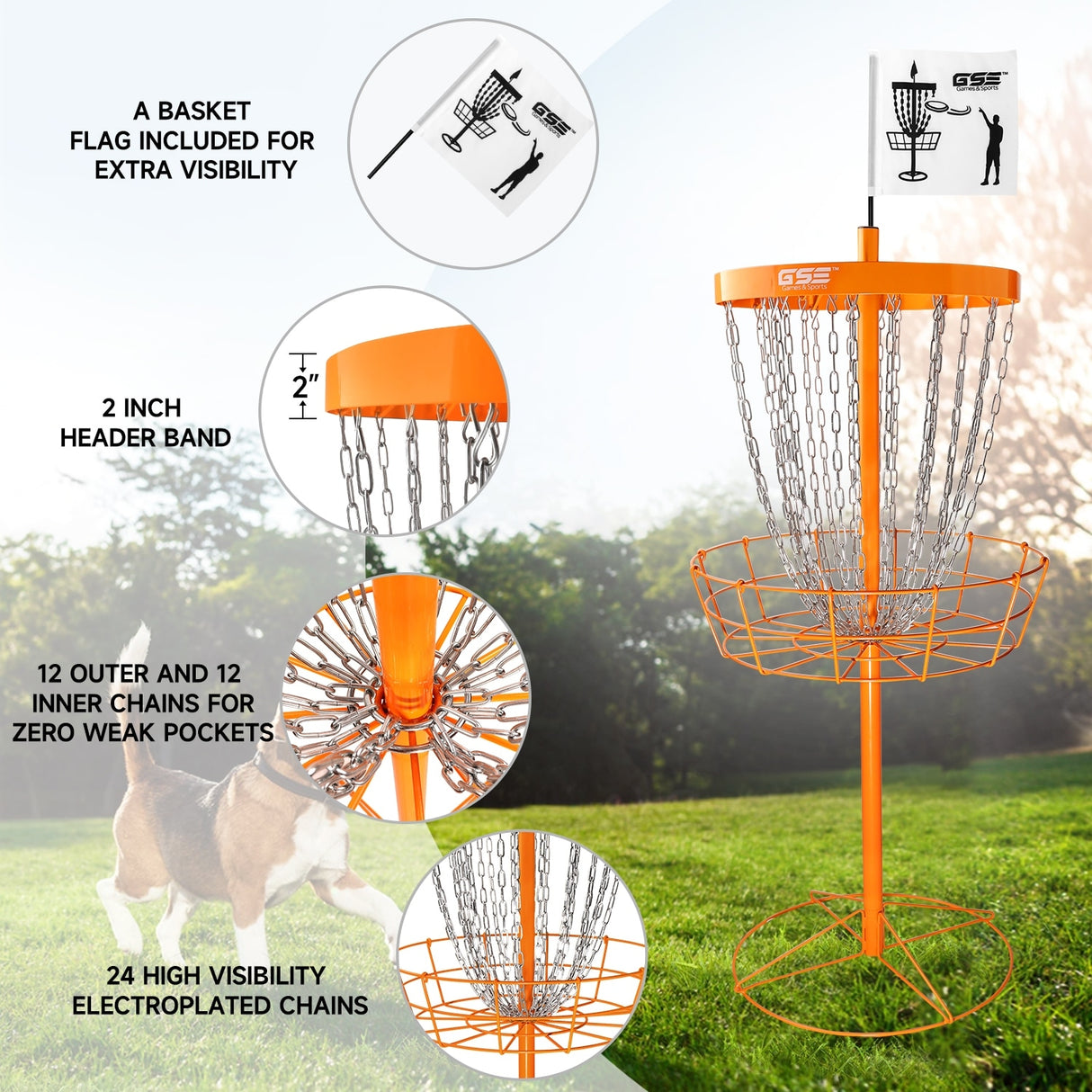 GSE™ Deluxe Portable 24-Chain Disc Golf Targets Basket, PRO Disc Golf Practice Goal Baskets
