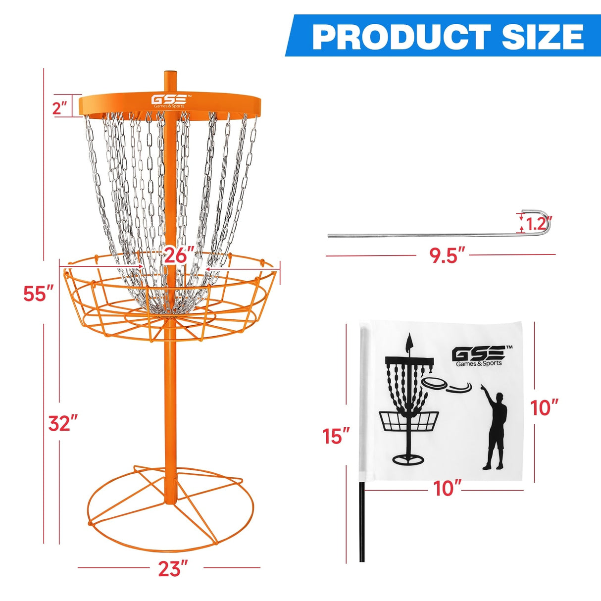 GSE™ Deluxe Portable 24-Chain Disc Golf Targets Basket, PRO Disc Golf Practice Goal Baskets