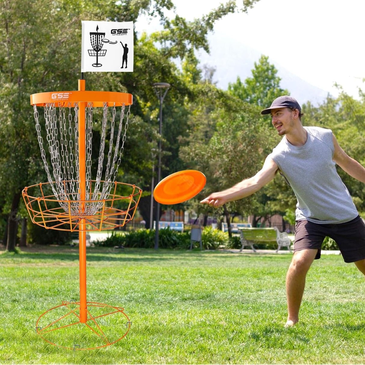GSE™ Deluxe Portable 24-Chain Disc Golf Targets Basket, PRO Disc Golf Practice Goal Baskets