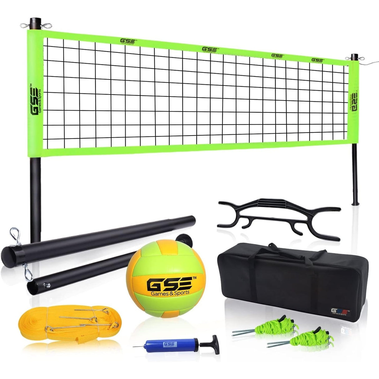 GSE™ Professional Portable Volleyball Complete Set with Volleyball Net, Volleyball Ball & Pump - Outdoor Backyard Beach Games