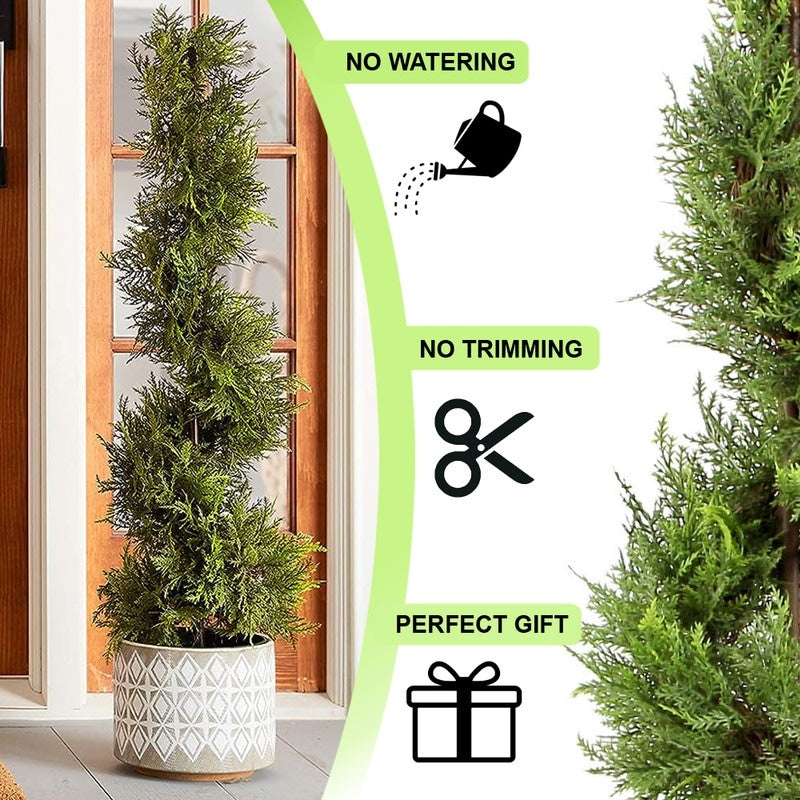 GTR4632-NATURAL-2 3-foot Artificial Cypress Spiral Topiary Tree in Pot (Set of 2)