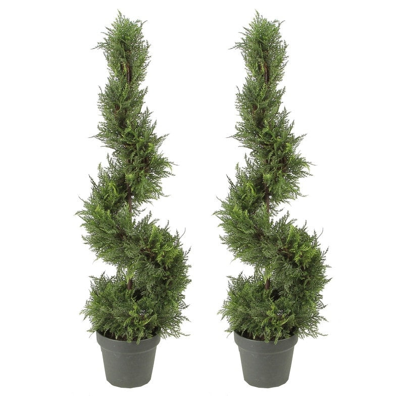 GTR4632-NATURAL-2 3-foot Artificial Cypress Spiral Topiary Tree in Pot (Set of 2)