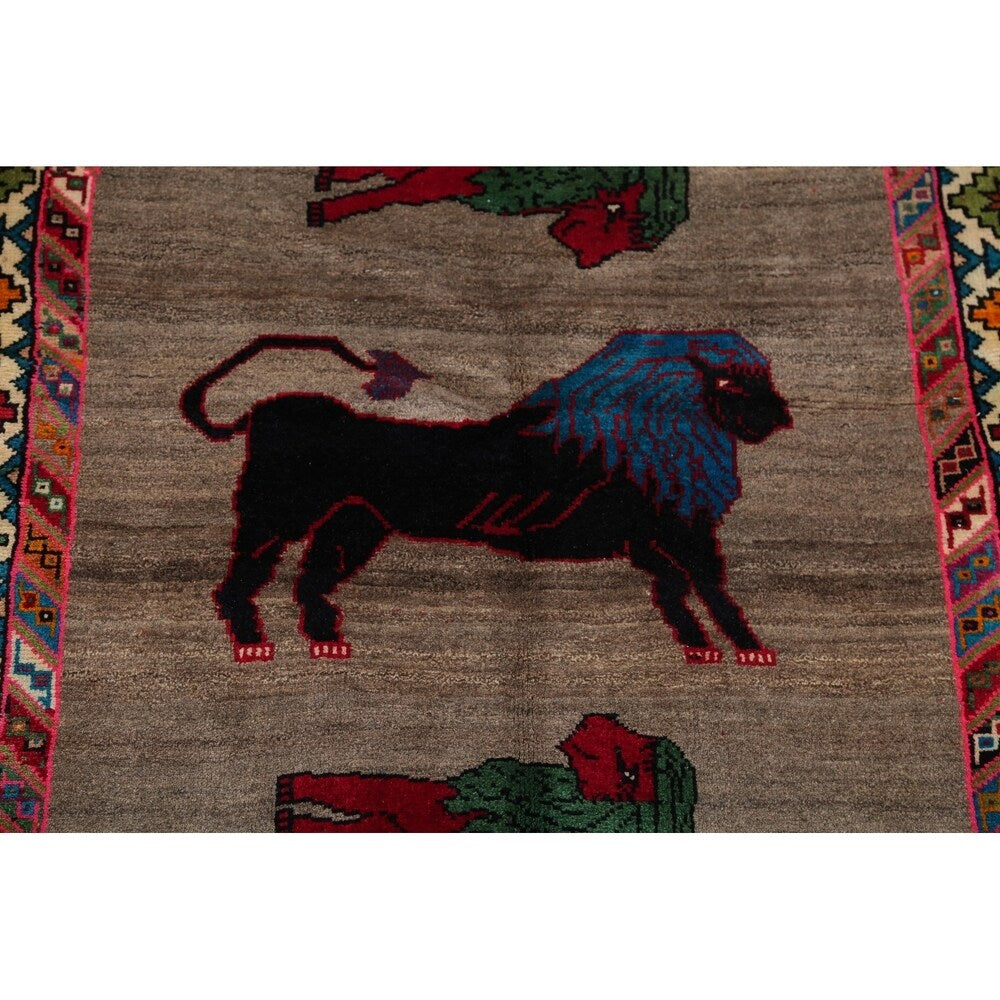 Gabbeh Animal Pictorial Hand-Knotted Wool Persian Oriental Area Rug - 6'5" x 3'9"