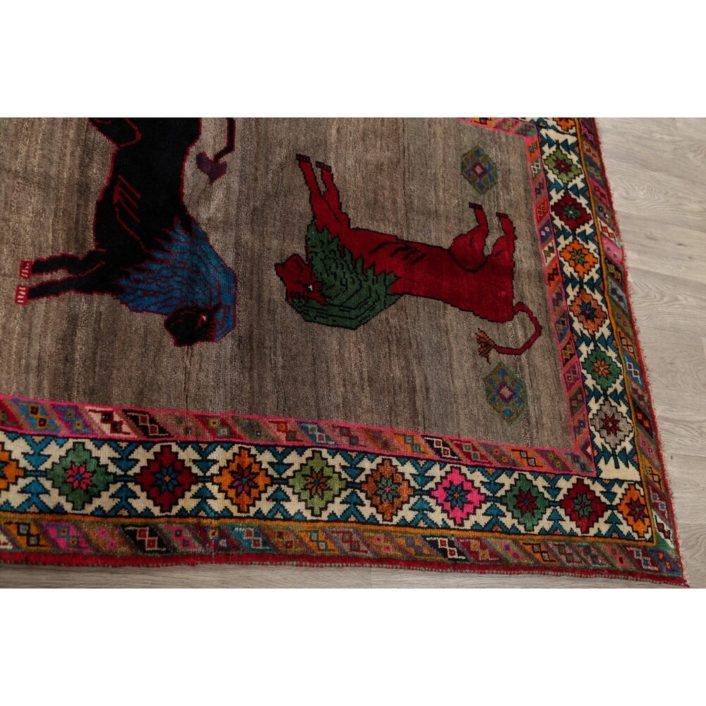 Gabbeh Animal Pictorial Hand-Knotted Wool Persian Oriental Area Rug - 6'5" x 3'9"