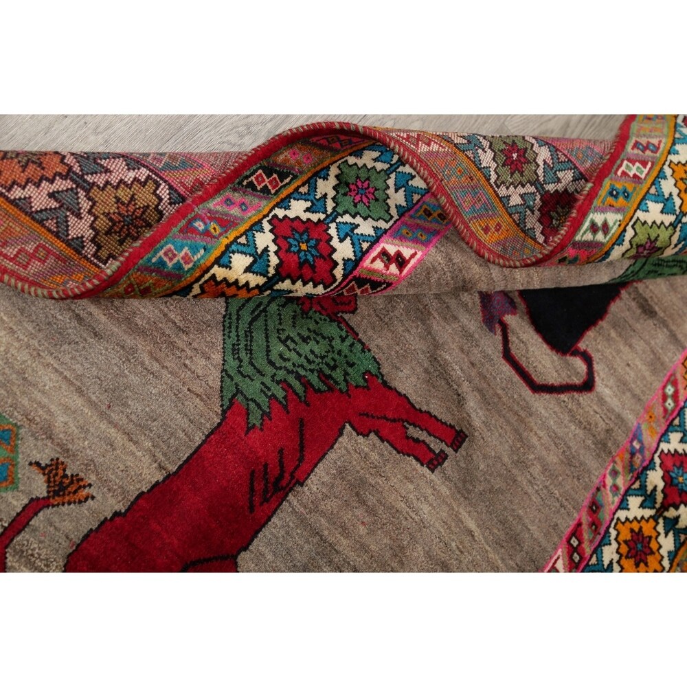 Gabbeh Animal Pictorial Hand-Knotted Wool Persian Oriental Area Rug - 6'5" x 3'9"