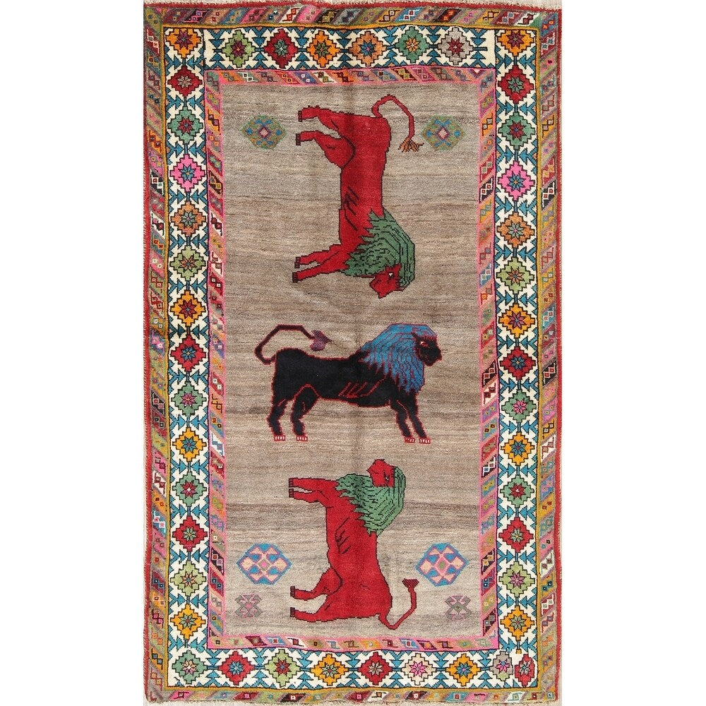 Gabbeh Animal Pictorial Hand-Knotted Wool Persian Oriental Area Rug - 6'5" x 3'9"