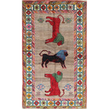 Gabbeh Animal Pictorial Hand-Knotted Wool Persian Oriental Area Rug - 6'5" x 3'9"