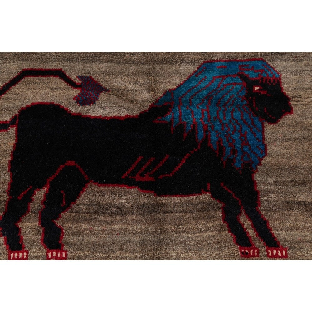 Gabbeh Animal Pictorial Hand-Knotted Wool Persian Oriental Area Rug - 6'5" x 3'9"