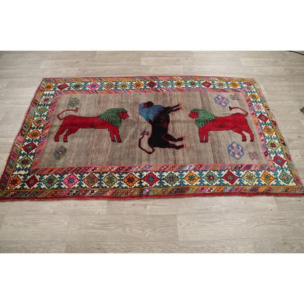 Gabbeh Animal Pictorial Hand-Knotted Wool Persian Oriental Area Rug - 6'5" x 3'9"