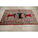 Gabbeh Animal Pictorial Hand-Knotted Wool Persian Oriental Area Rug - 6'5" x 3'9"