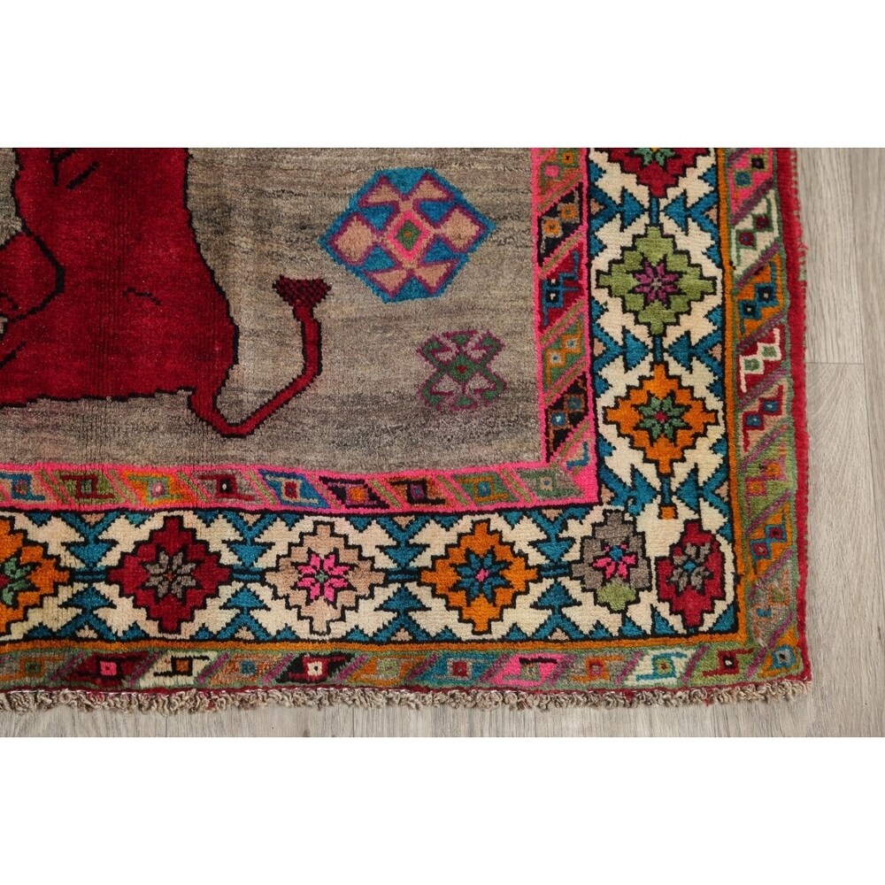 Gabbeh Animal Pictorial Hand-Knotted Wool Persian Oriental Area Rug - 6'5" x 3'9"