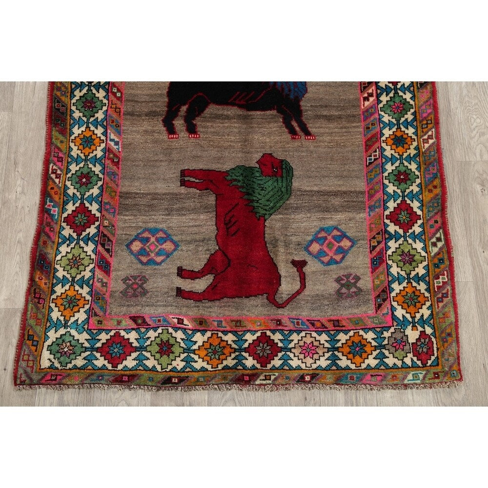 Gabbeh Animal Pictorial Hand-Knotted Wool Persian Oriental Area Rug - 6'5" x 3'9"
