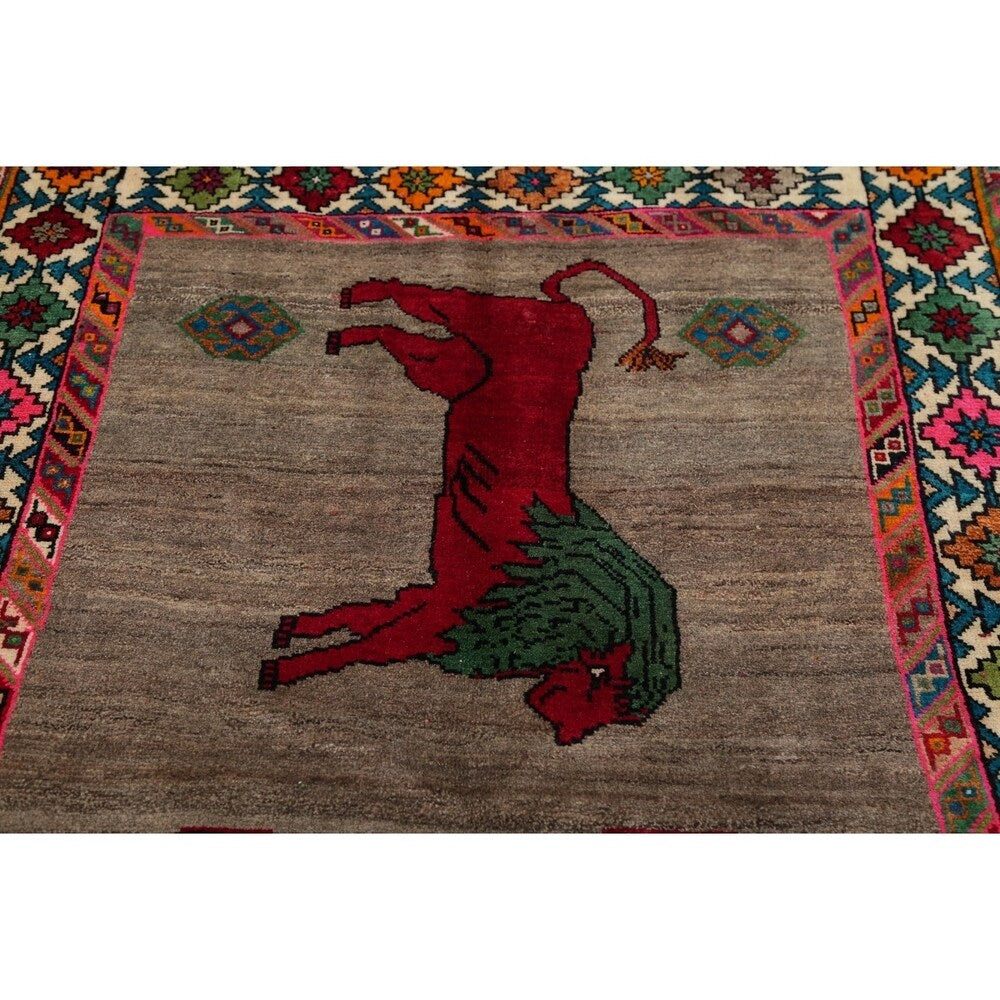 Gabbeh Animal Pictorial Hand-Knotted Wool Persian Oriental Area Rug - 6'5" x 3'9"