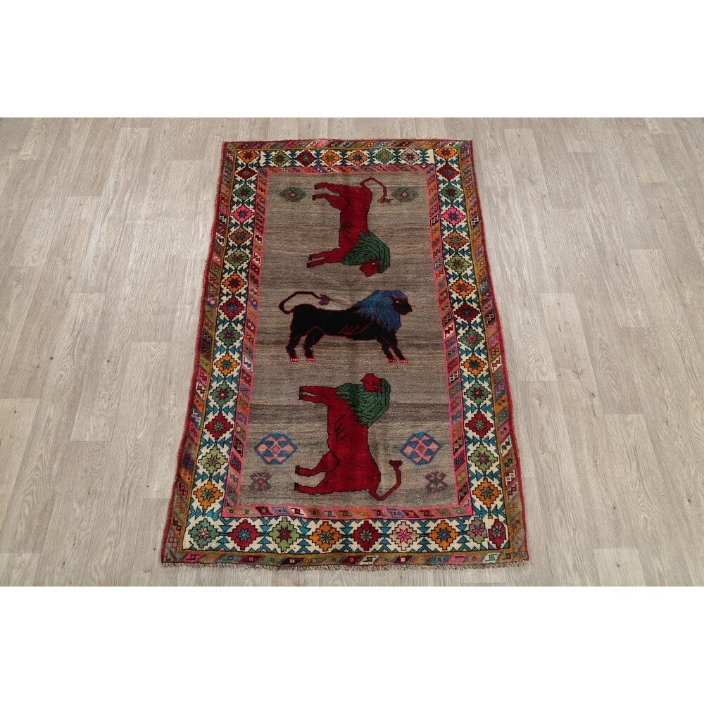 Gabbeh Animal Pictorial Hand-Knotted Wool Persian Oriental Area Rug - 6'5" x 3'9"
