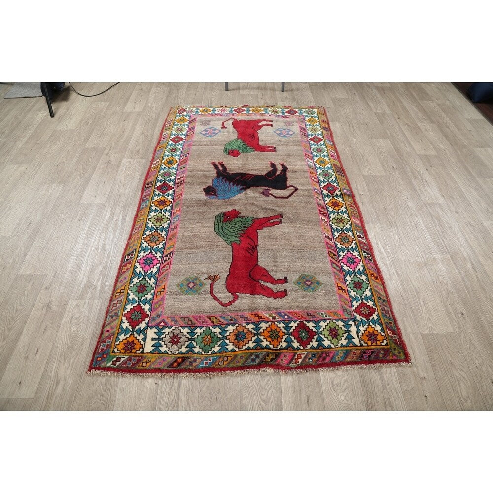 Gabbeh Animal Pictorial Hand-Knotted Wool Persian Oriental Area Rug - 6'5" x 3'9"