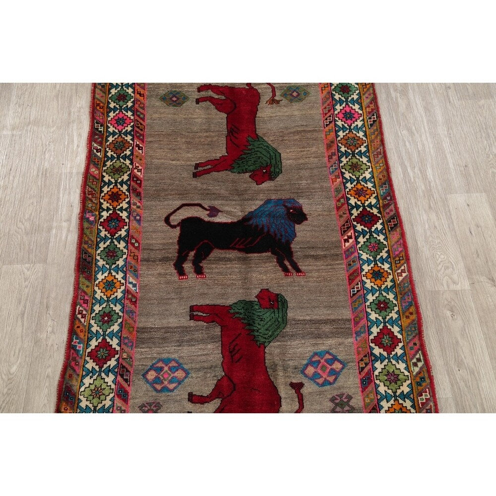 Gabbeh Animal Pictorial Hand-Knotted Wool Persian Oriental Area Rug - 6'5" x 3'9"