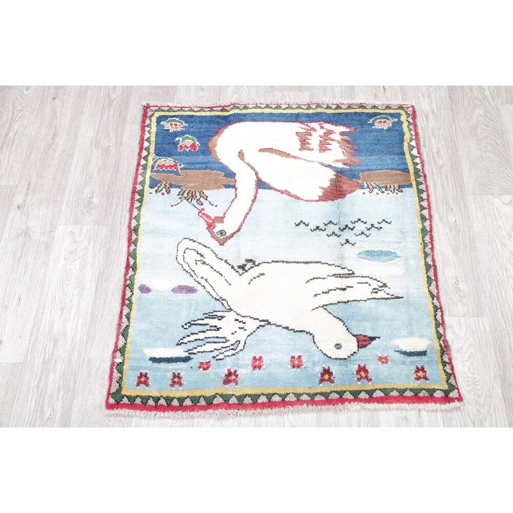 Gabbeh Animal Pictorial Handmade Wool Persian Oriental Rug - 3'1" x 2'9" Square
