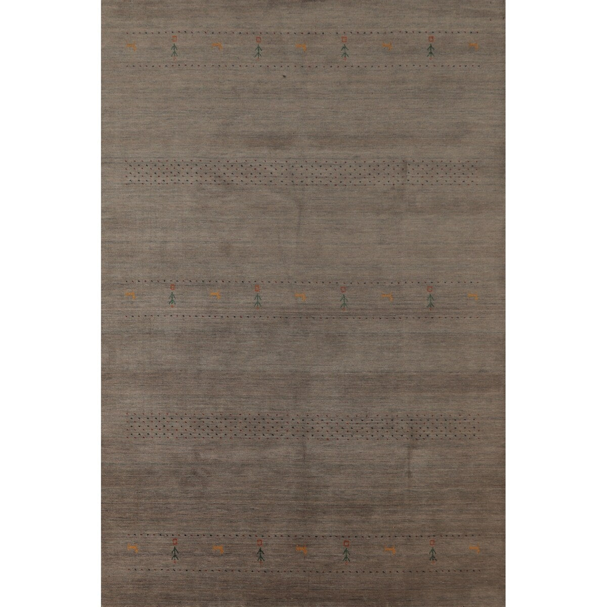 Gabbeh Area Rug Hand-Knotted Beige Tribal Wool Carpet - 6'7"x 9'9