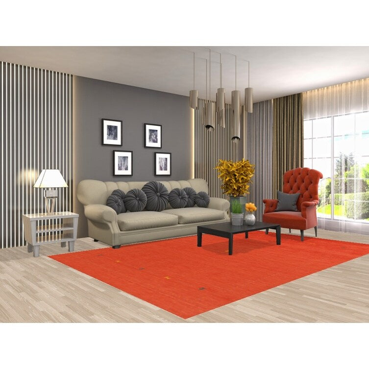 Gabbeh Area Rug Hand-Knotted Orange Oriental Wool Carpet - 6'7"x 9'10"