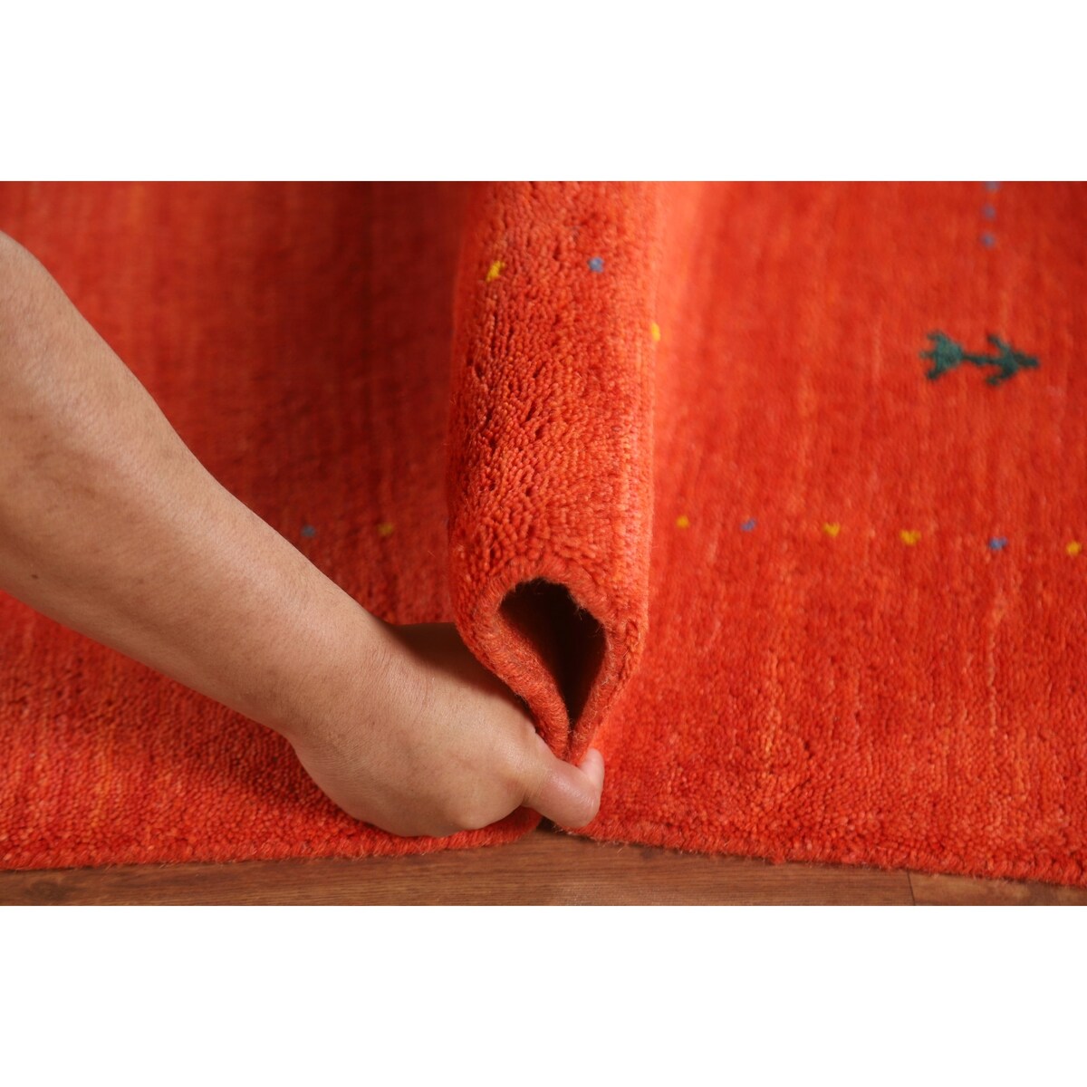 Gabbeh Area Rug Hand-Knotted Orange Oriental Wool Carpet - 6'7"x 9'10"