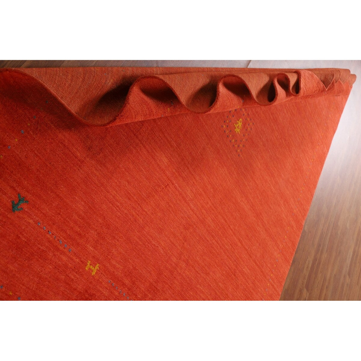 Gabbeh Area Rug Hand-Knotted Orange Oriental Wool Carpet - 6'7"x 9'10"