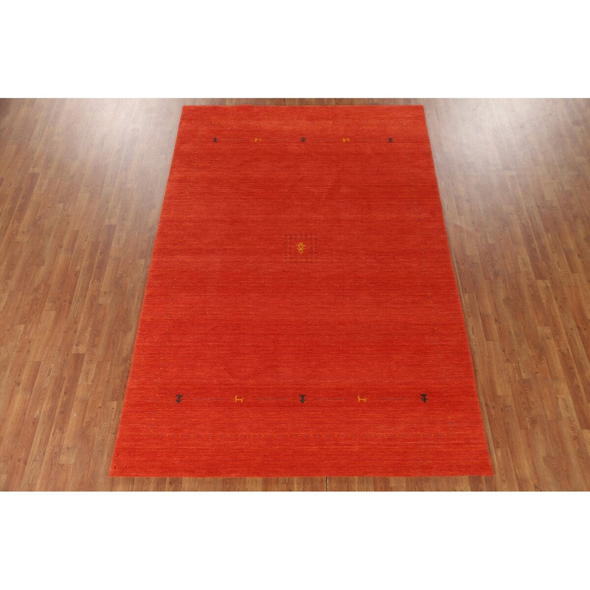 Gabbeh Area Rug Hand-Knotted Orange Oriental Wool Carpet - 6'7"x 9'10"