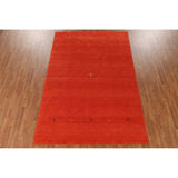 Gabbeh Area Rug Hand-Knotted Orange Oriental Wool Carpet - 6'7"x 9'10"