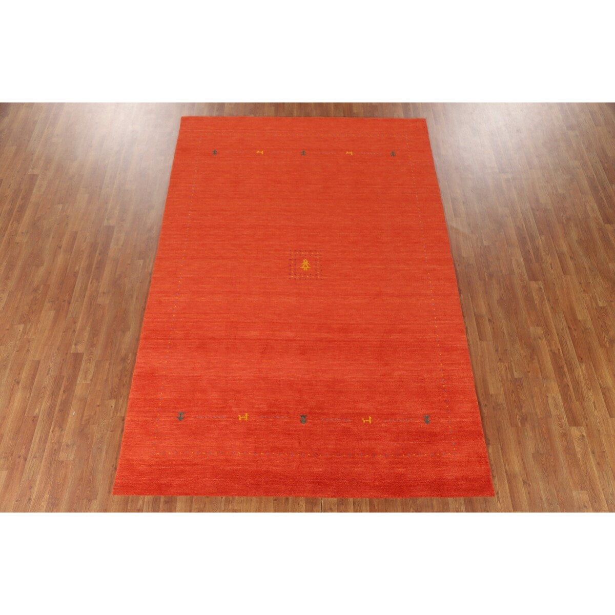 Gabbeh Area Rug Hand-Knotted Orange Oriental Wool Carpet - 6'7"x 9'10"