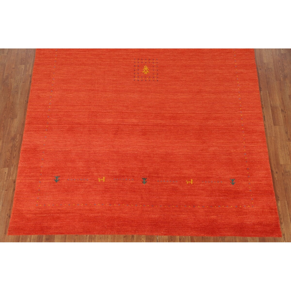 Gabbeh Area Rug Hand-Knotted Orange Oriental Wool Carpet - 6'7"x 9'10"