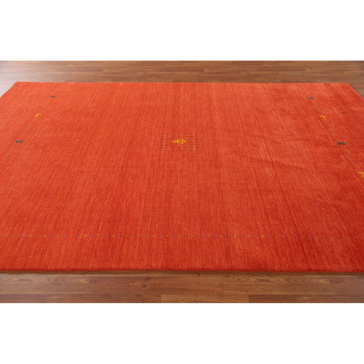 Gabbeh Area Rug Hand-Knotted Orange Oriental Wool Carpet - 6'7"x 9'10"