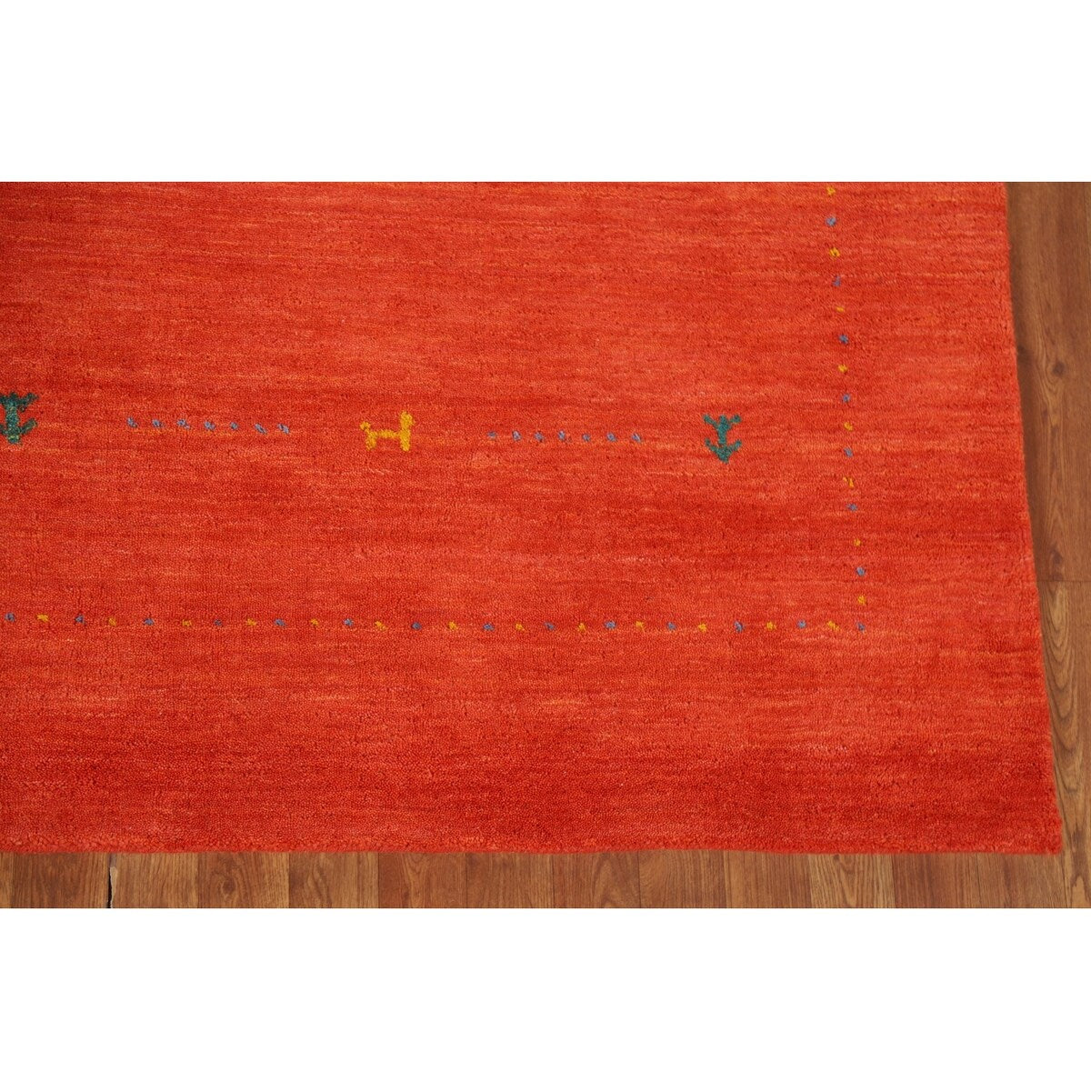 Gabbeh Area Rug Hand-Knotted Orange Oriental Wool Carpet - 6'7"x 9'10"