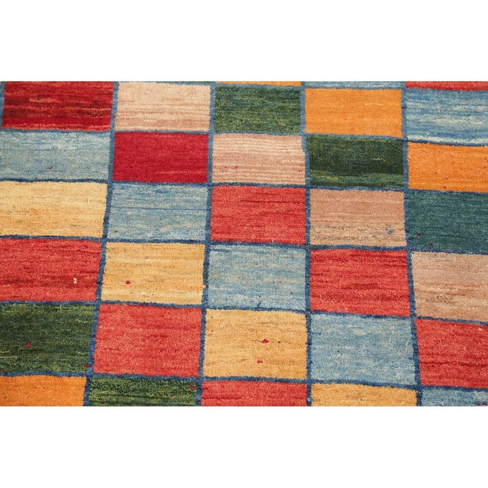 Gabbeh Checked Hand Knotted Wool Oriental Persian Area Rug - 5'0" x 3'7"