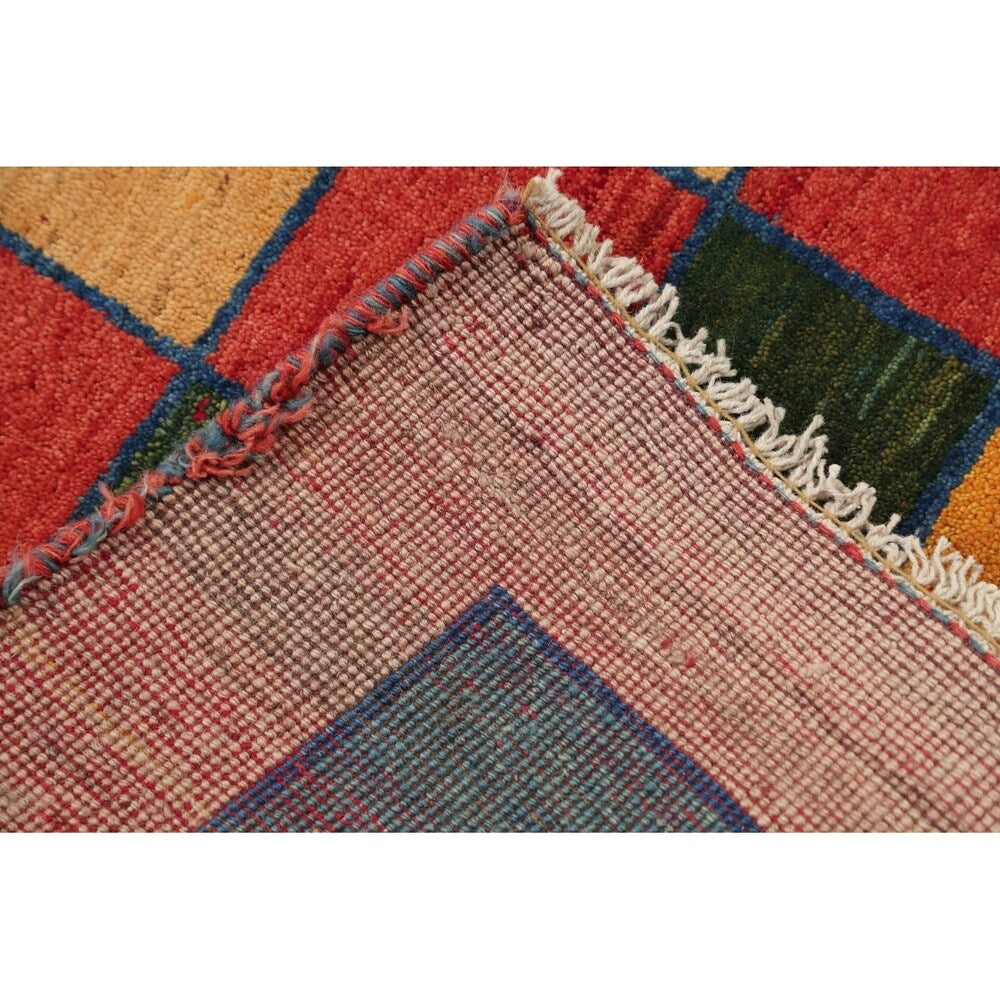 Gabbeh Checked Hand Knotted Wool Oriental Persian Area Rug - 5'0" x 3'7"