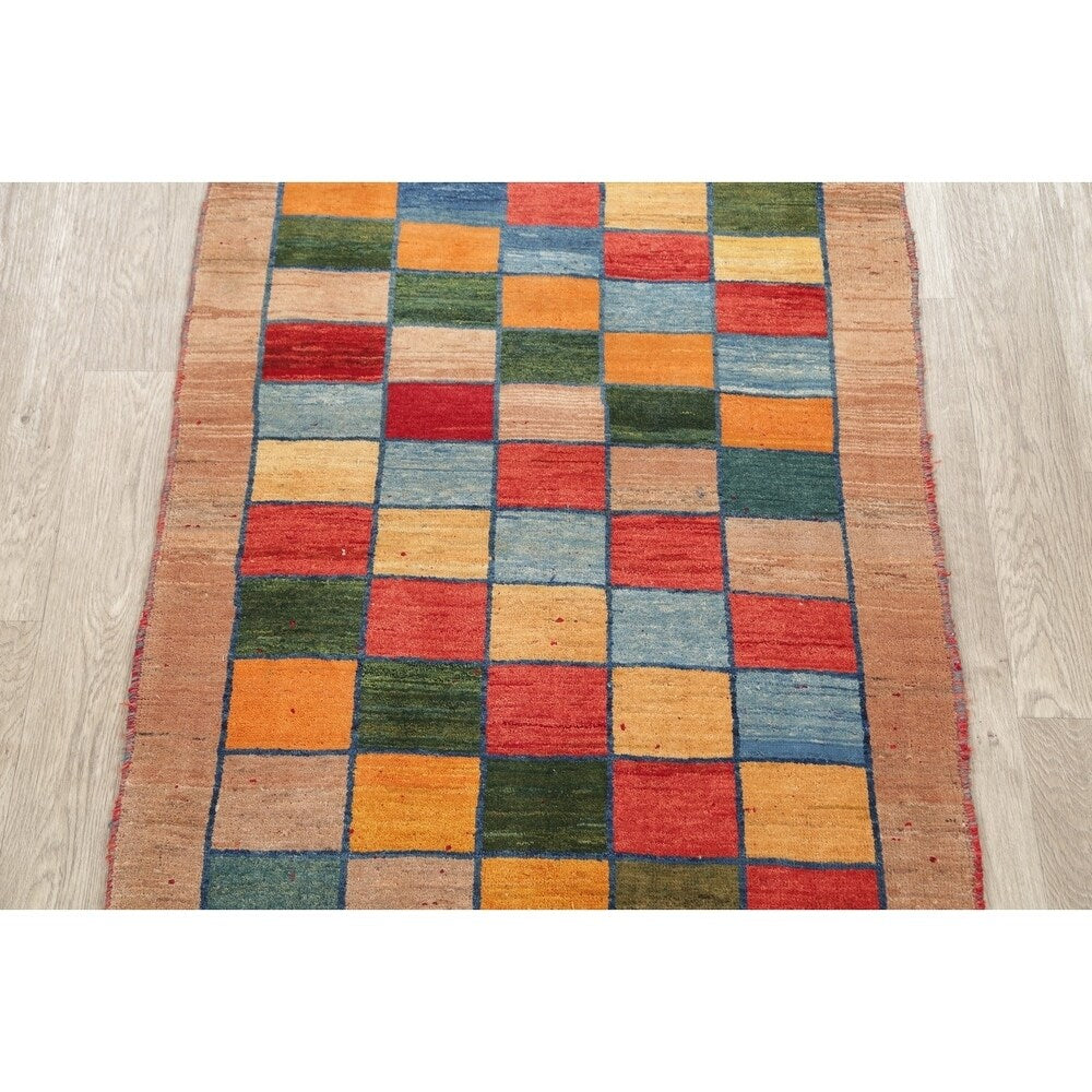 Gabbeh Checked Hand Knotted Wool Oriental Persian Area Rug - 5'0" x 3'7"