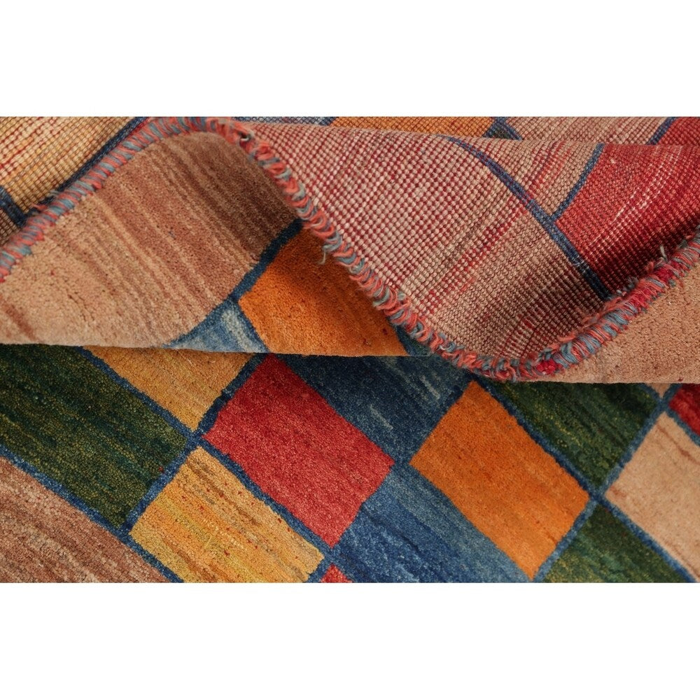 Gabbeh Checked Hand Knotted Wool Oriental Persian Area Rug - 5'0" x 3'7"