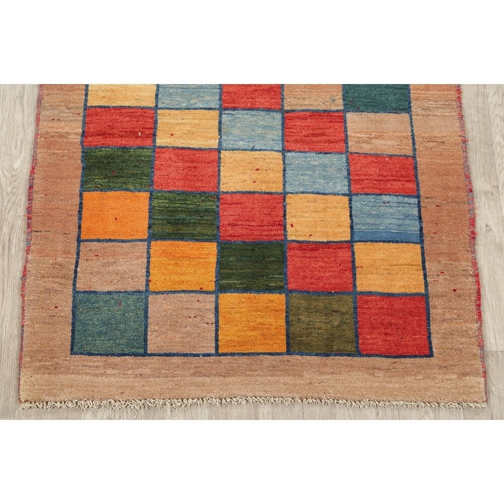 Gabbeh Checked Hand Knotted Wool Oriental Persian Area Rug - 5'0" x 3'7"