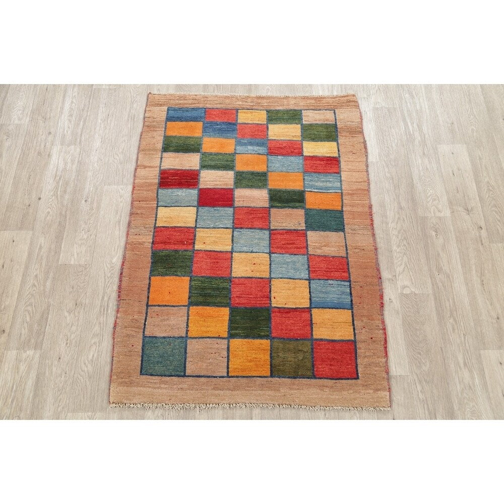 Gabbeh Checked Hand Knotted Wool Oriental Persian Area Rug - 5'0" x 3'7"