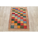 Gabbeh Checked Hand Knotted Wool Oriental Persian Area Rug - 5'0" x 3'7"