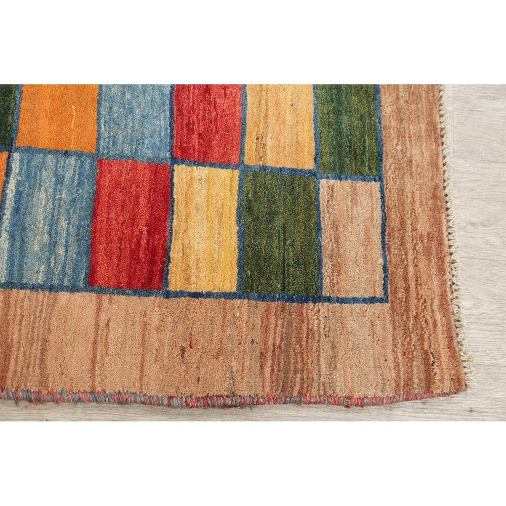 Gabbeh Checked Hand Knotted Wool Oriental Persian Area Rug - 5'0" x 3'7"