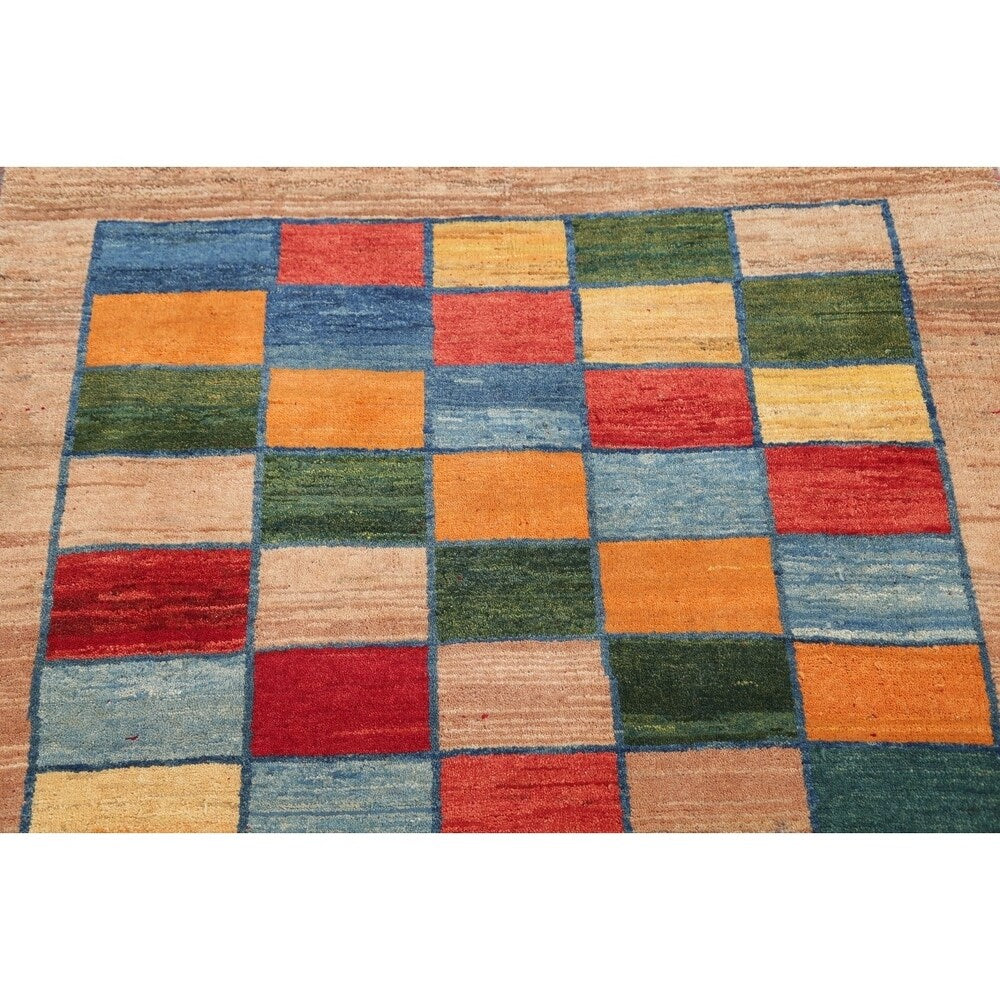 Gabbeh Checked Hand Knotted Wool Oriental Persian Area Rug - 5'0" x 3'7"