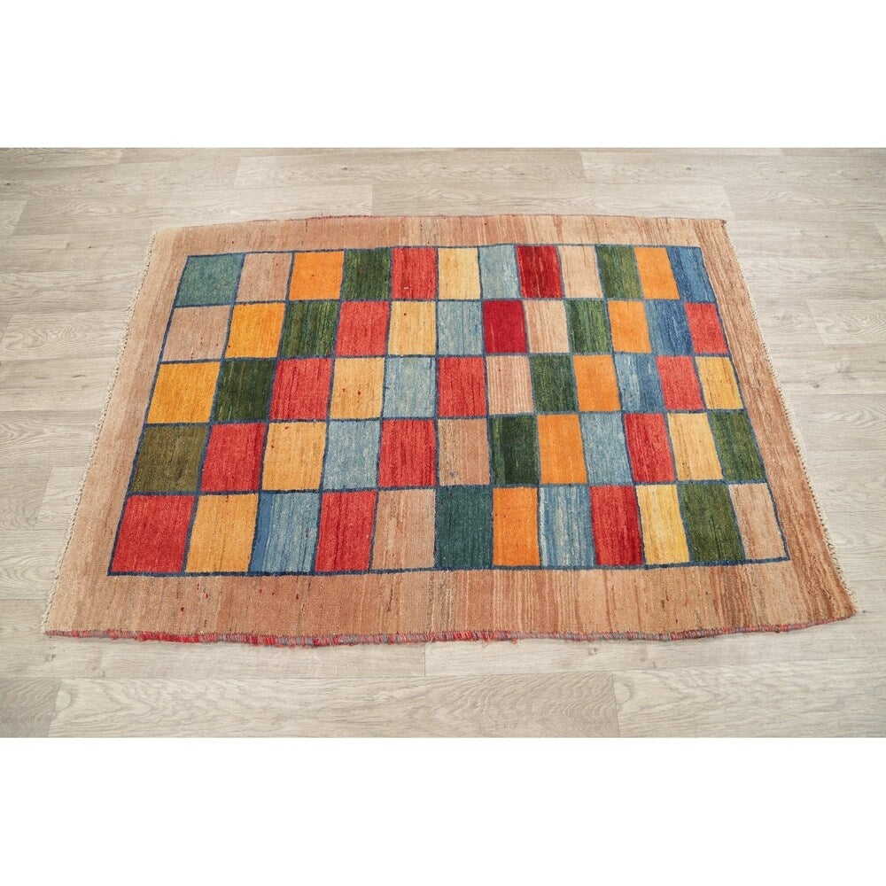 Gabbeh Checked Hand Knotted Wool Oriental Persian Area Rug - 5'0" x 3'7"