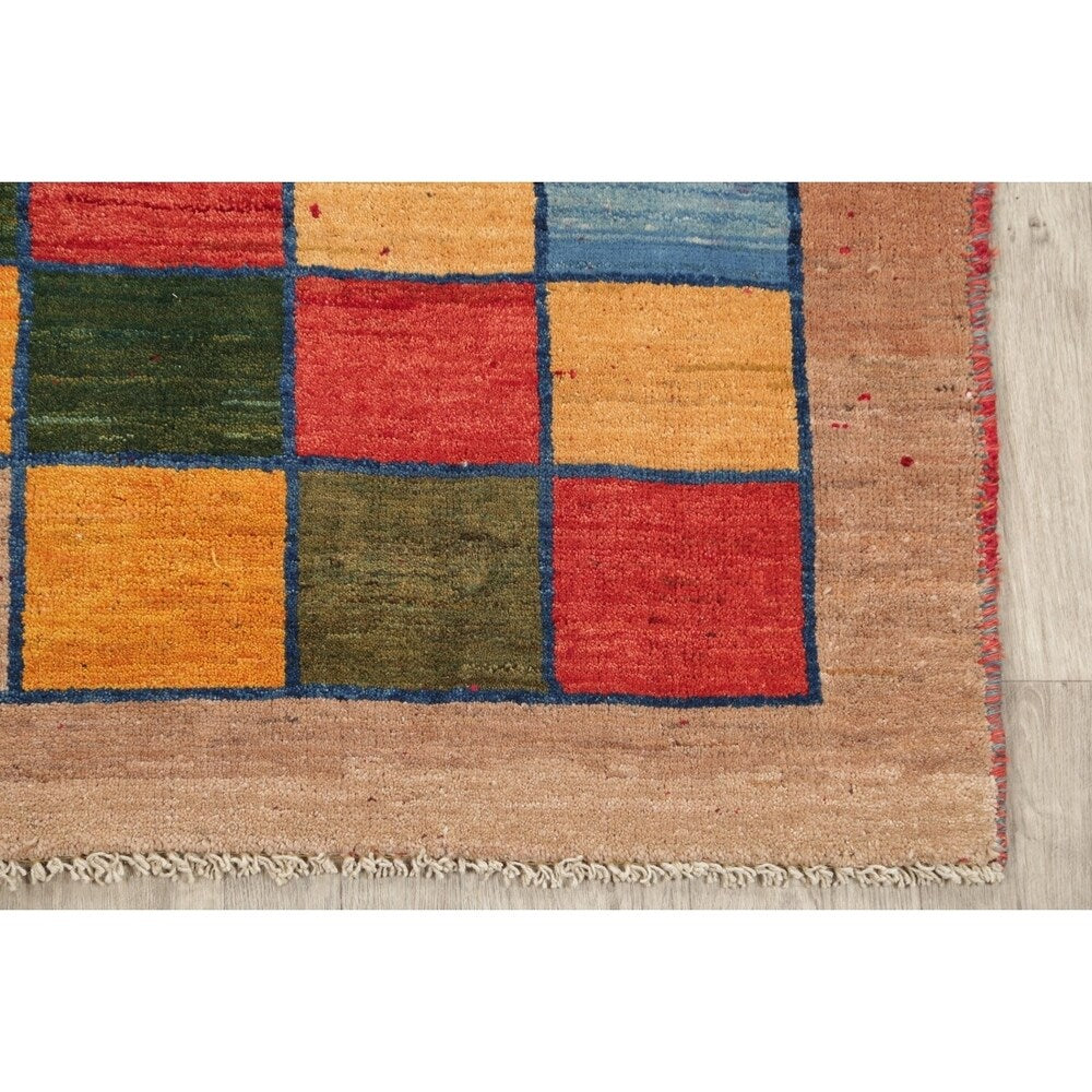 Gabbeh Checked Hand Knotted Wool Oriental Persian Area Rug - 5'0" x 3'7"