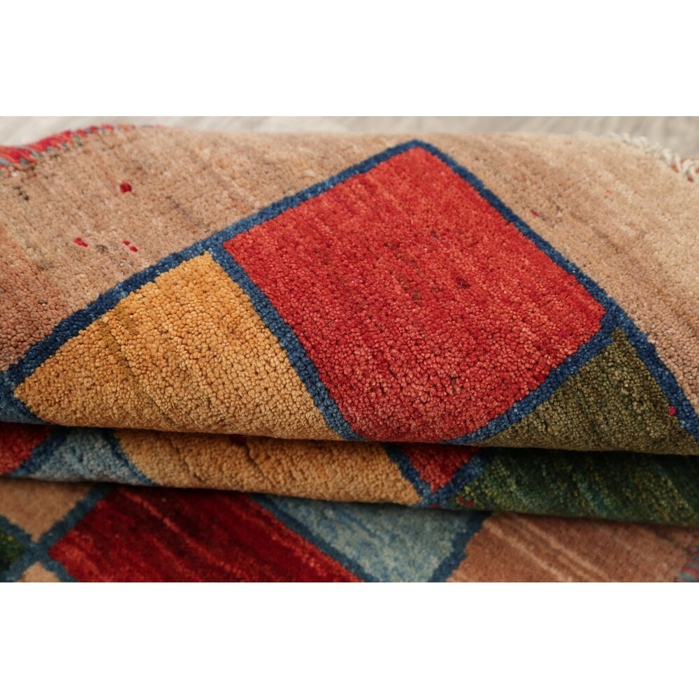 Gabbeh Checked Hand Knotted Wool Oriental Persian Area Rug - 5'0" x 3'7"