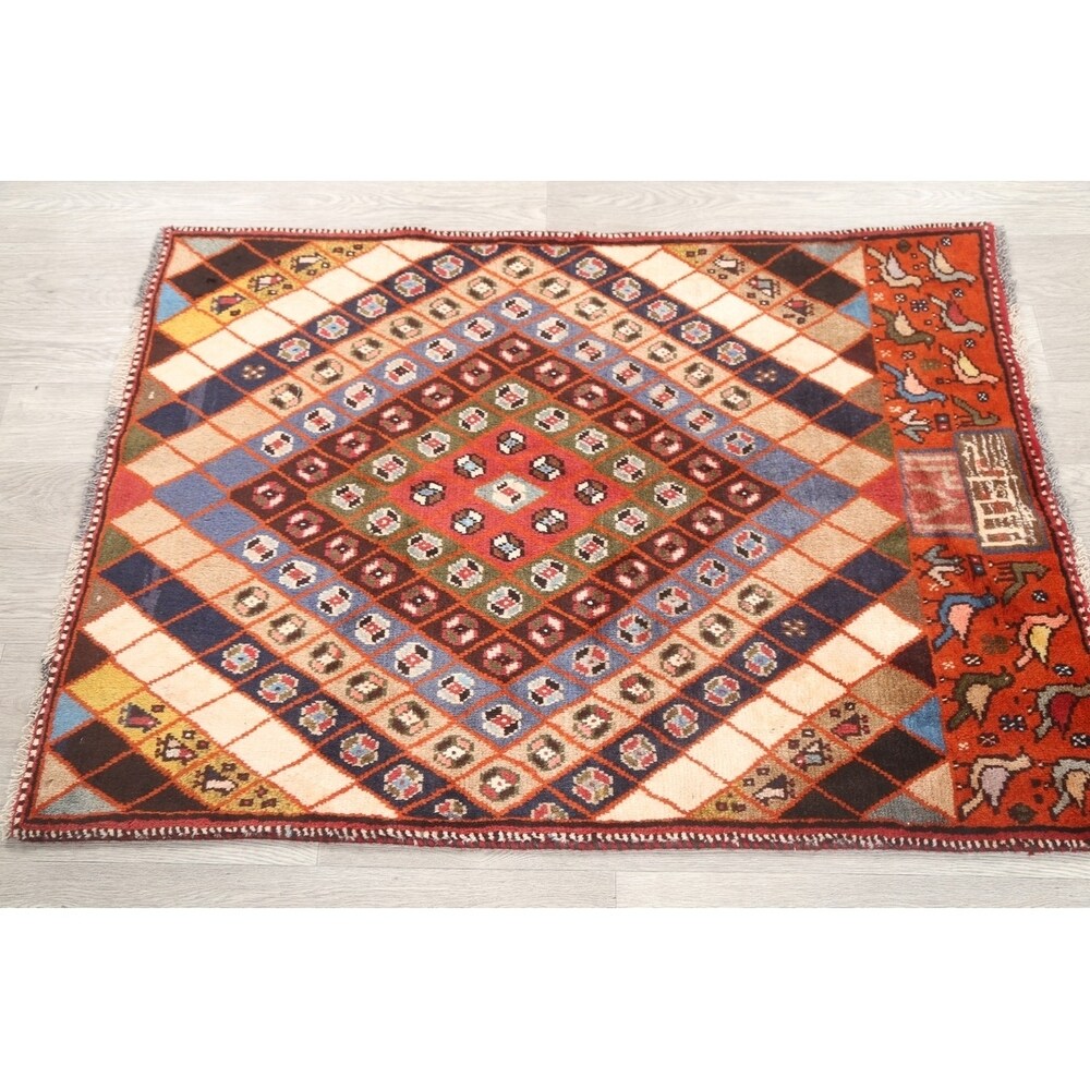 Gabbeh Geometric Hand Knotted Wool Persian Area Rug - 4'6" x 3'3"